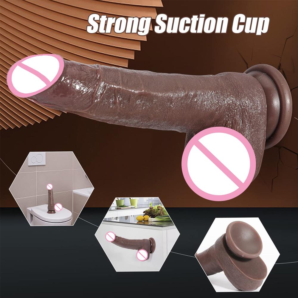 7.3inch Soft Realistic Dildo Silicone Anal Dildo with Suction Cup Dark-Brown Fake Penis Adult Sex Toys for Beginner Dildos Women