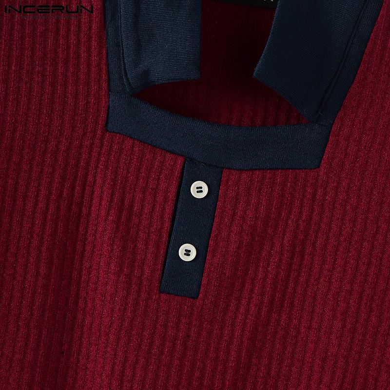 INCERUN Men Stitching Square Neck Short Sleeve Casual Woke Wear Rib T-shirts Tops