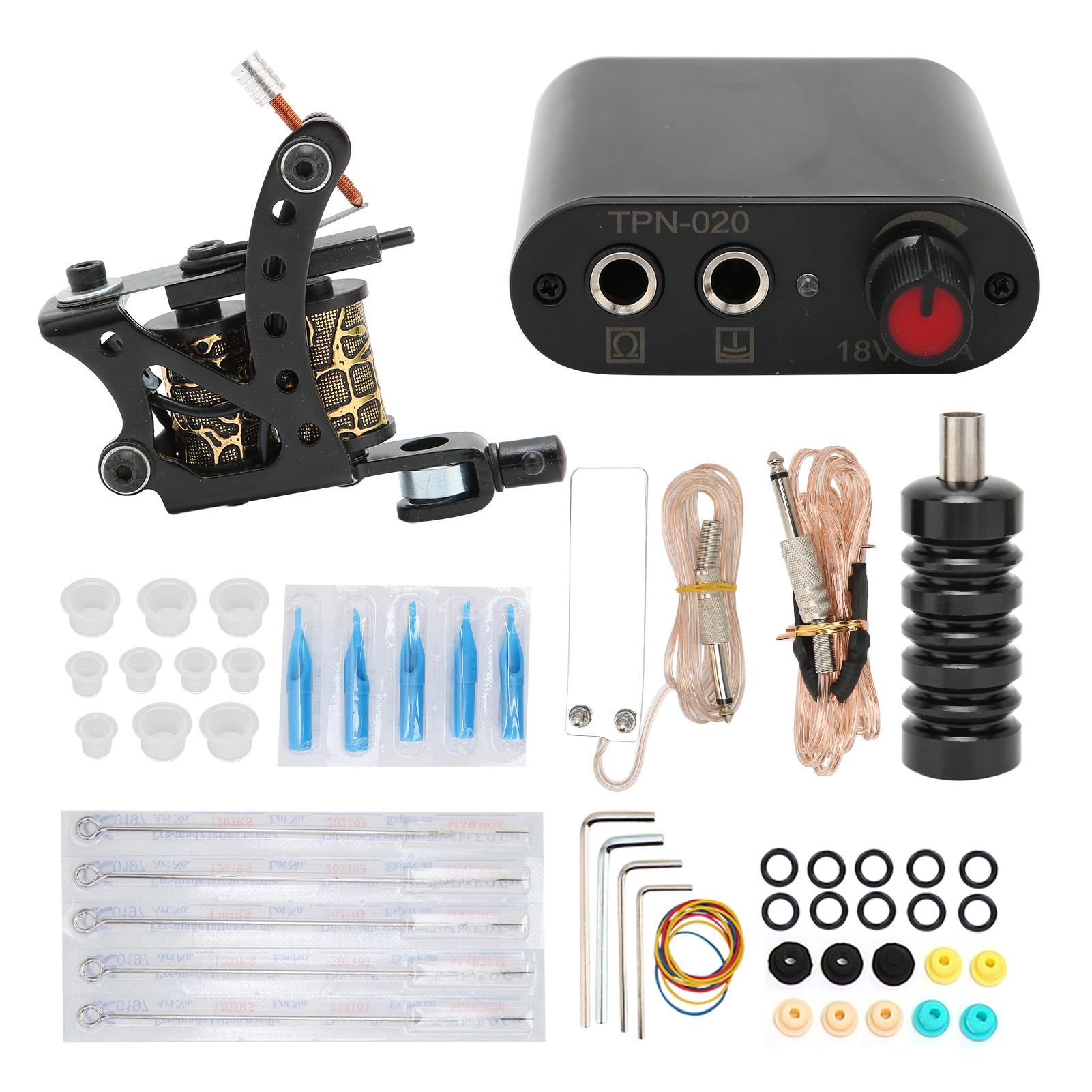 

Набор для татуировки с катушкой, педалью, блоком питания, иглой для татуировки, чернильным стаканчиком, набором для начинающих EU Plug