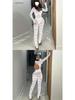 European & American Style 2026 Autumn Street Hot Girl Lace See-through Tight-fitting Pants Set