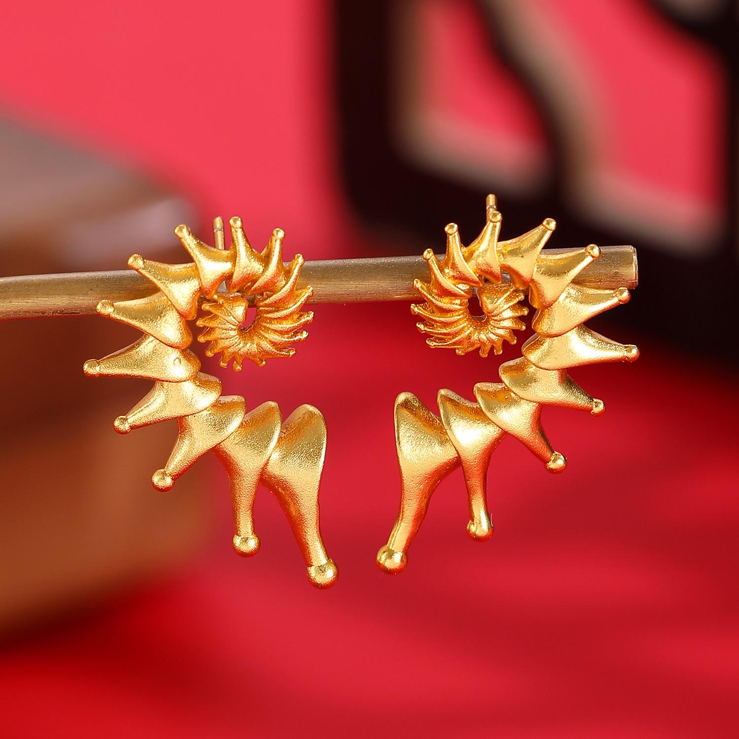 Spiral Sunburst Stud Earrings Matte Gold Tone Abstract Sculptural Statement Earrings for Women