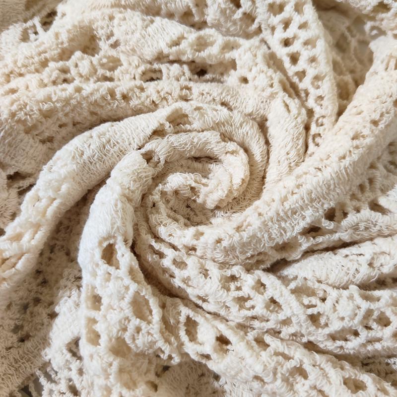 DIMANAF 2025 T-Shirt Women Knitting Lace Vest O-Neck Hollow Summer Style Long sleeve Basic White Tops Tees Loose Clothing Bei