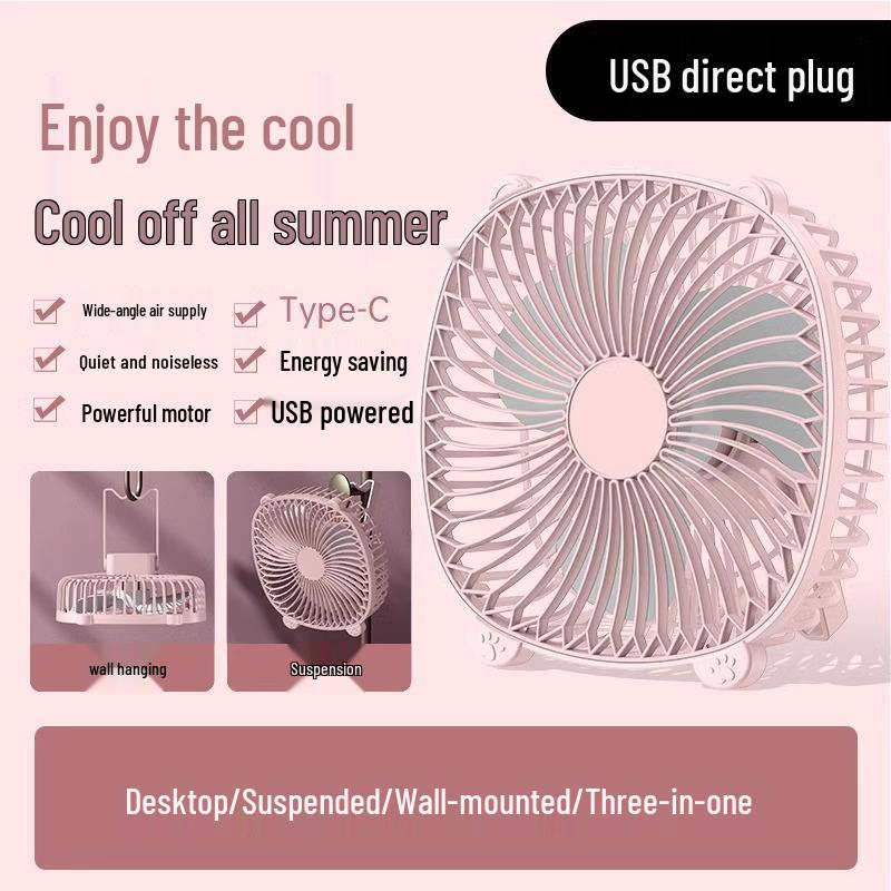 3-in-1 Silent Electric Fan: Desktop, Wall-Mounted, Folding, Dual-Use with USB Charging & Plug-In Options for Dorms & Homes.