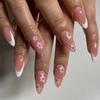 24 Pcs Flowers Artificial Nail French Tip Press On Nail Medium Almond Full Cover Stick On Nail Glossy False Nail