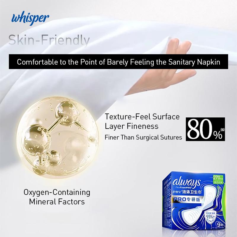 Whipser FlexFoamPro Ultimate Protection Sanitary Napkins (Liquid Core & Physical Bacterial Barrier Technology)270Mmm -9pcs