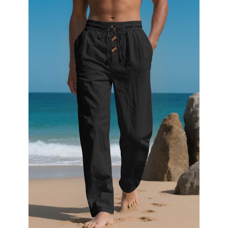 

Американский кэжуал Мужские пляжные трендовые пуговицы Свободные хлопковые дышащие спортивные прямые брюки XXXL чёрный