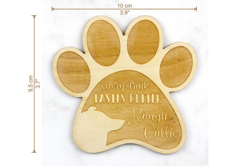 Collie Rough, Long-Haired Collie - Mug coaster, engraved coaster with dog, gift for dog lover by Art-Dog brand