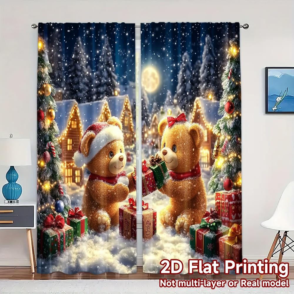 

2pcs,Curtains Christmas Bear Modern Minimalist Curtains Durable 100% Polyester Fabric Curtains Outdoor Decorations Ldeal for 52.50×116.00 CM 2pcs