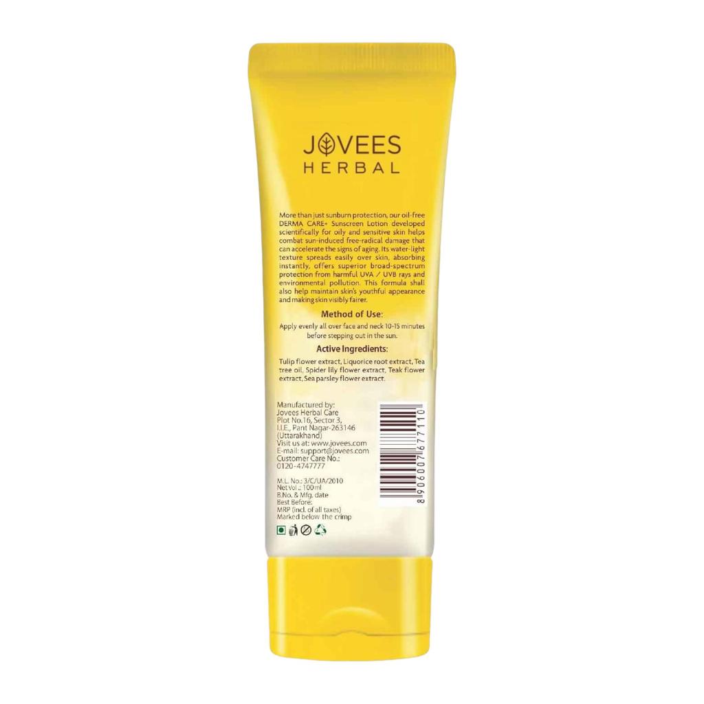 Jovees Herbal Sun Derma Care Lotion SPF 50 PA+++ Oil Free Lightweight Sunscreen For Oily Sensitive Skin With UVA UVB Broad Spectrum Protection 100ml