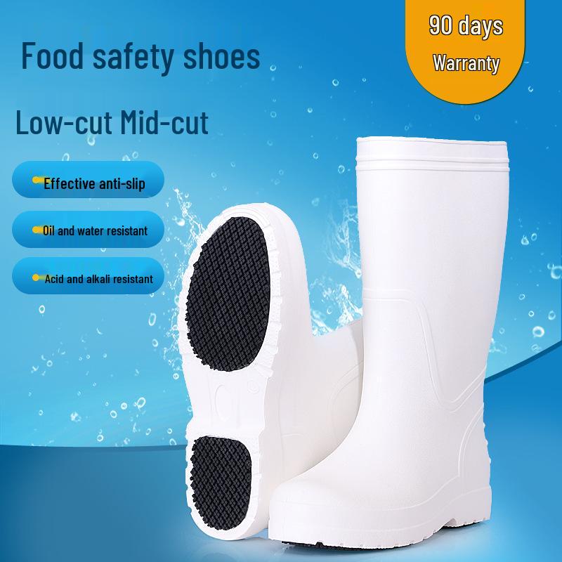 EVA Men's Tall White Non-Slip Rain Boots for Chefs, Mid-Calf, Food Hygiene.