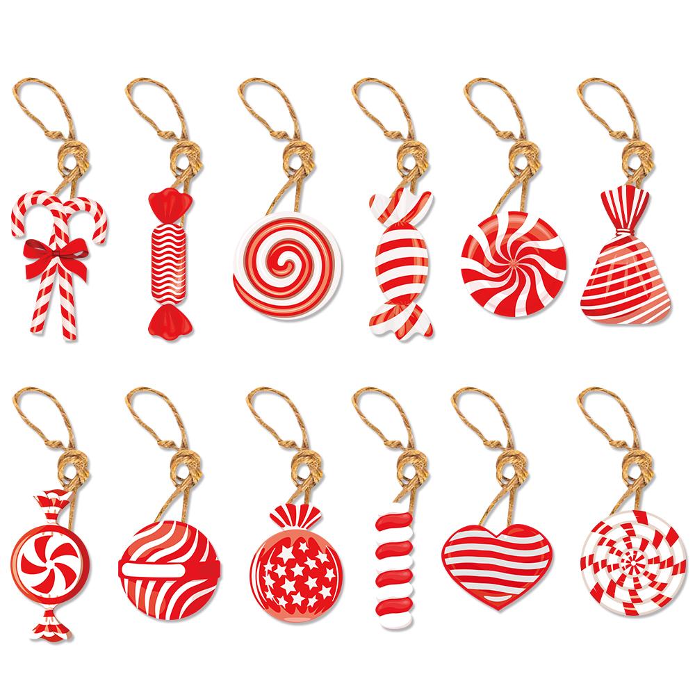 12 Stück Weihnachts Lebkuchenmann Weihnachtsmann Krücke Ornamente Weihnachtsbaum Hängedekorationen Papieranhänger 2024 Neujahr DIY Anhänger Kinder