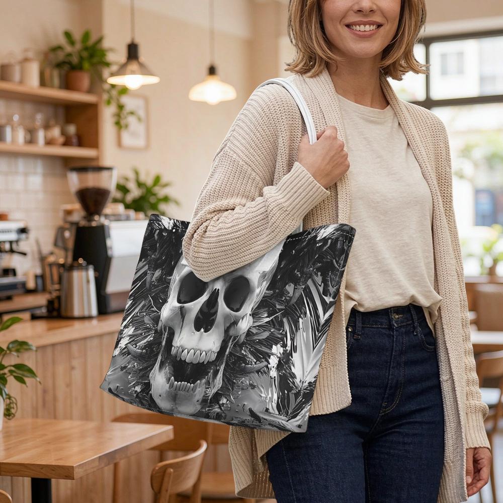 Gothic Skull Pattern Tote Bag Trendy Daily Shoulder Bag for Streetwear