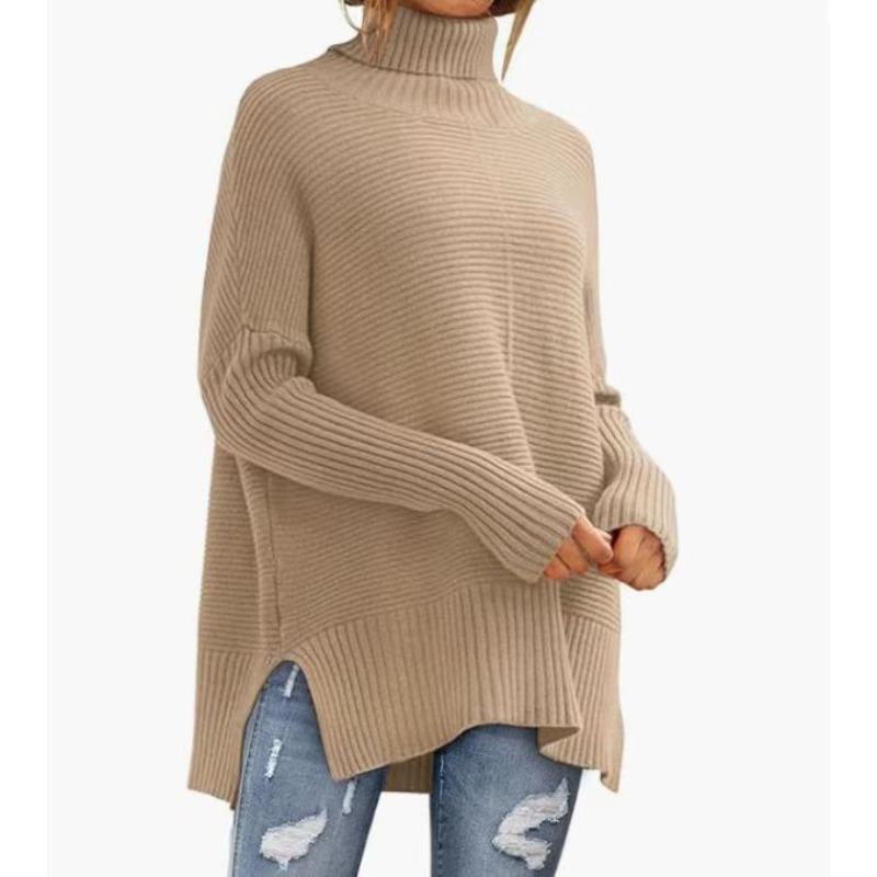 VEZFAA Dámská móda Ležérní podzim Zima Jednobarevné svetry s dlouhým rukávem a vysokým výstřihem