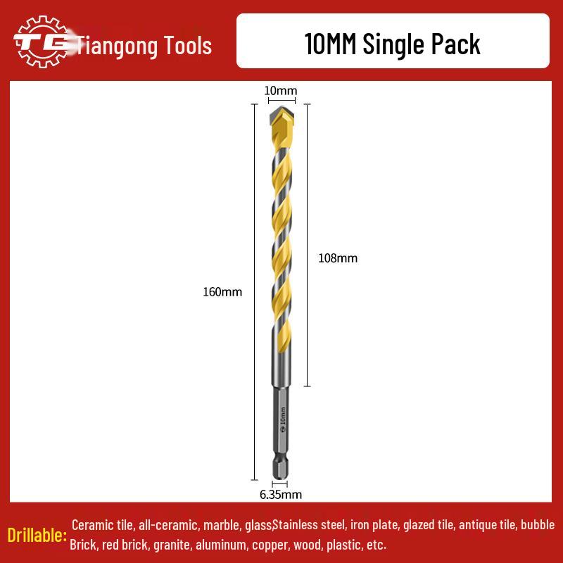 Tiangong Hex Shank Triangle Drill Bit for Concrete, Cement, and Brick Walls