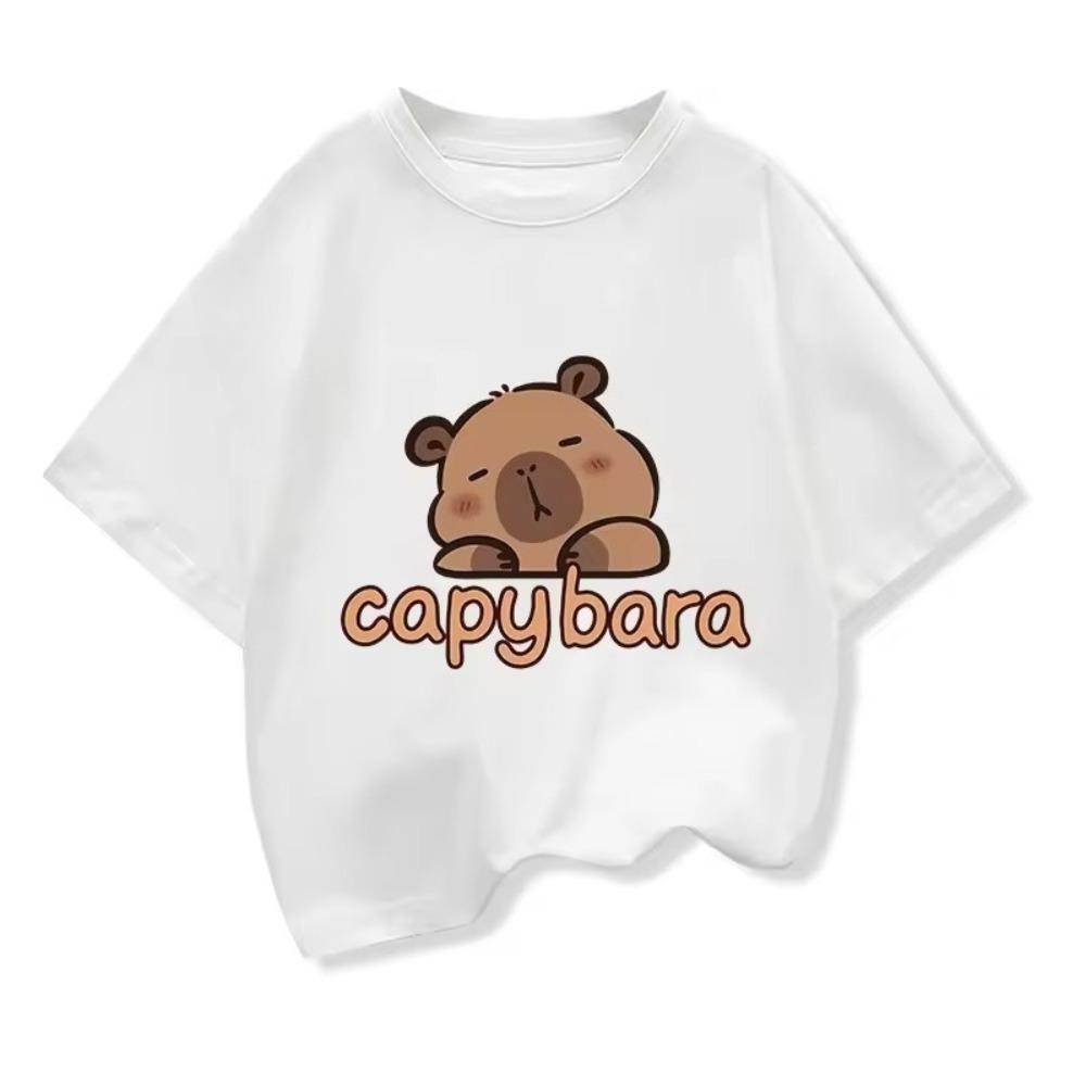 Summer Kids Clothes Tees Cute Capybara Printed Fashion Boys Girls Cotton Oneck Tshirts Tops Casual Children Short Sleeve Shirt
