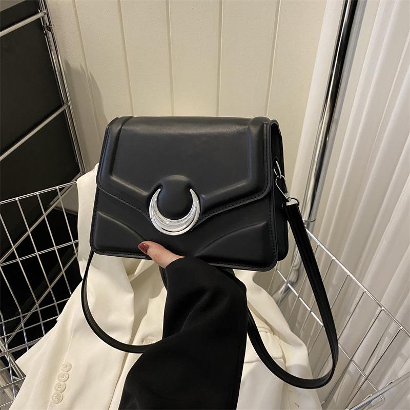 High-Quality Textured Crescent Lock Small Square Shoulder Crossbody Bag for Women - 2023 Trendy & Versatile Commuter Style