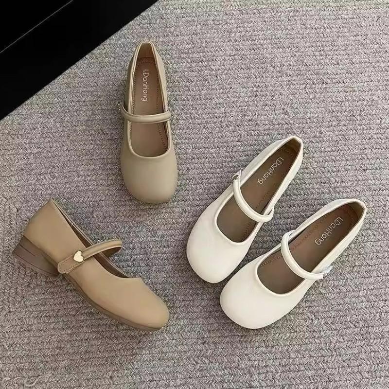 Round Head Light Mouth Retro Versatile with Skirt Thick Heel Single Shoes Women's New Summer White Mary Jane Shoes