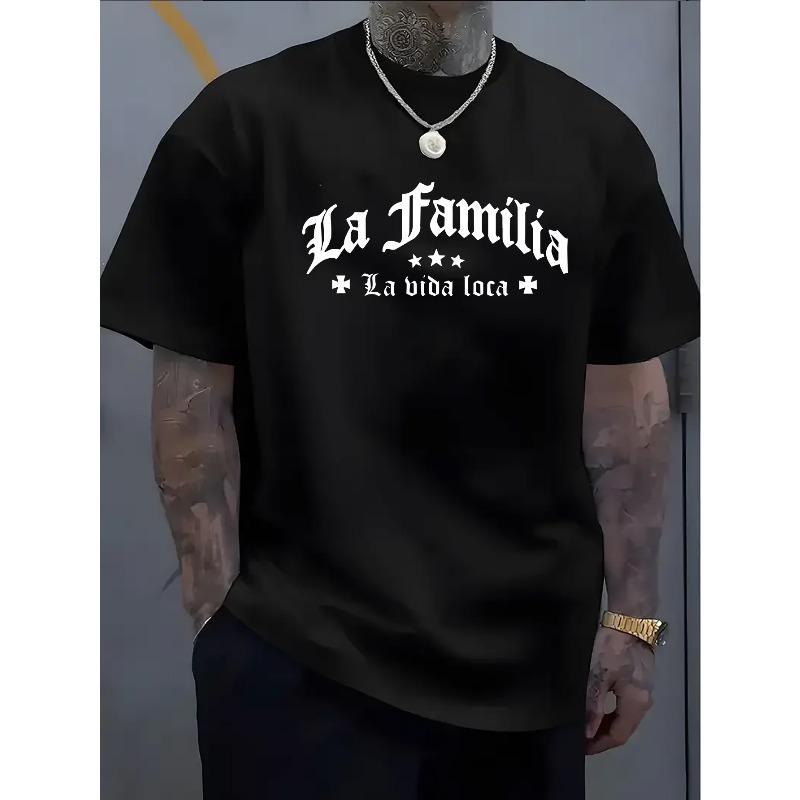 Men's Casual Short Sleeve T-Shirt with Gothic Letter Print - Breathable ,Regular Fit Round Neck, Machine Washable, Summer & Year-Round Comfort