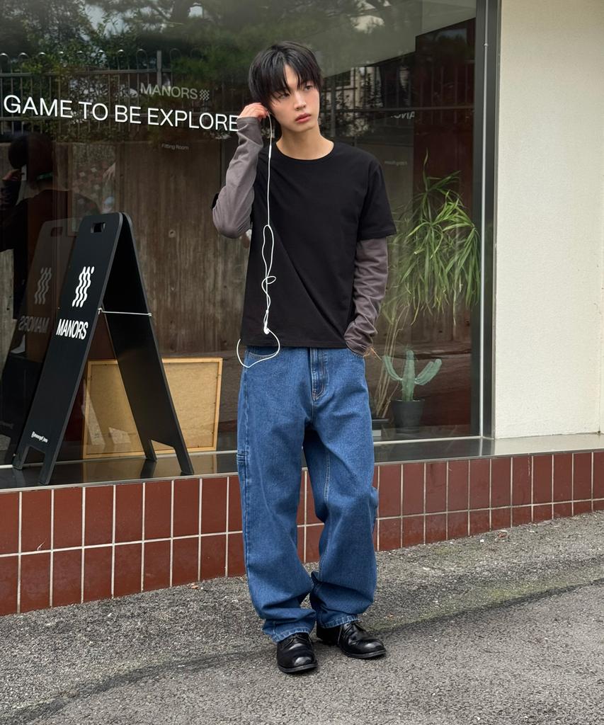 SIGNATURE Border Sleeve Layered Long Sleeve T-Shirt [Black]