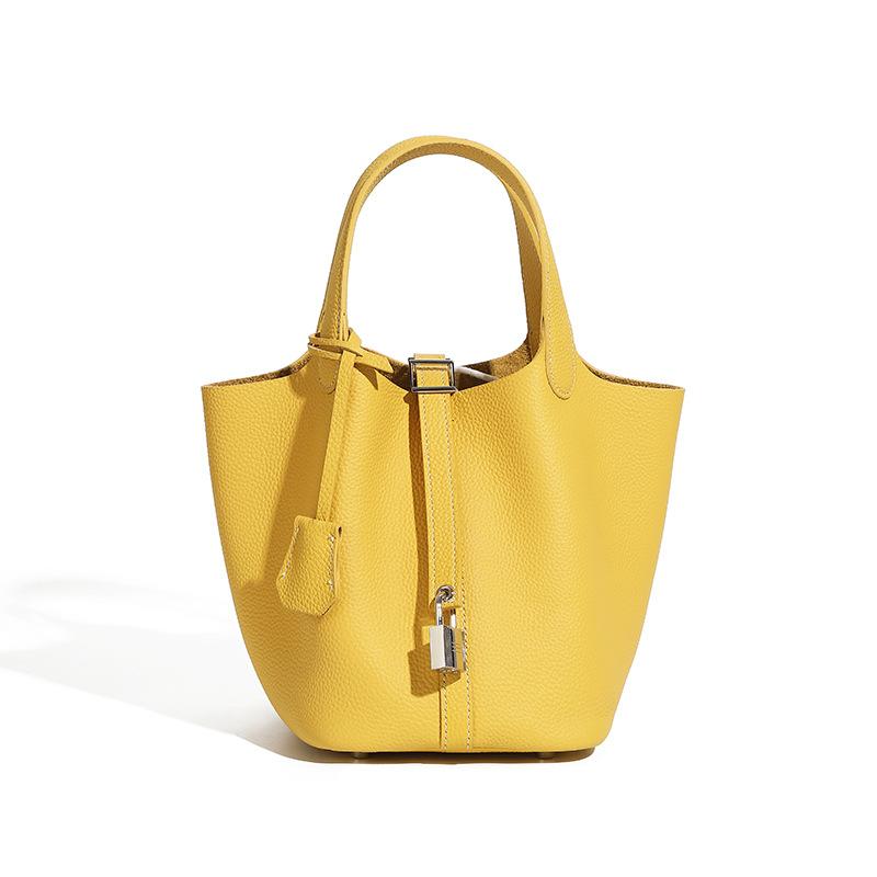 Sac pour femme en cuir véritable Sac panier de légumes Sac à main à la mode, Sac seau motif litchi Sac pour femme
