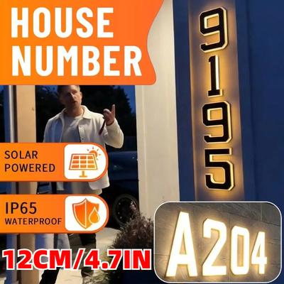 New LED Solar House Numbers 12CM, IP65 Waterproof Illuminated Address Sign, Outdoor Light for Home Hotel Bar Street