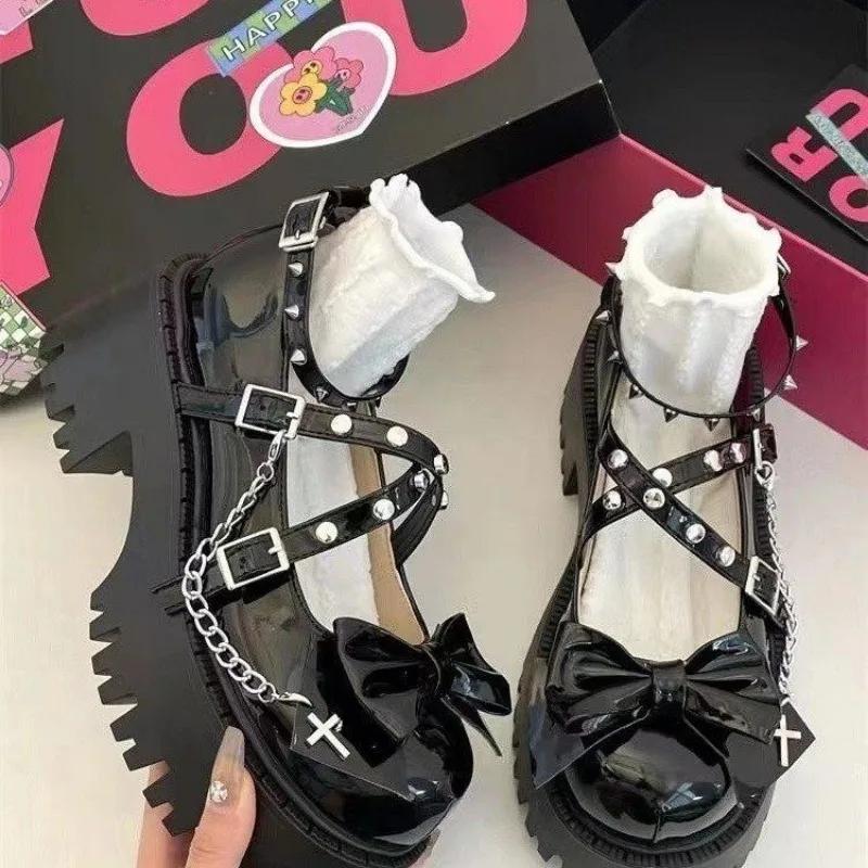 Fashion Women Mary Jane Shoes Lolita Solid Color Spring 2024 Hot Sale Fashion Butterfly Knot Outdoors Thick with Non-slip Female Shoes