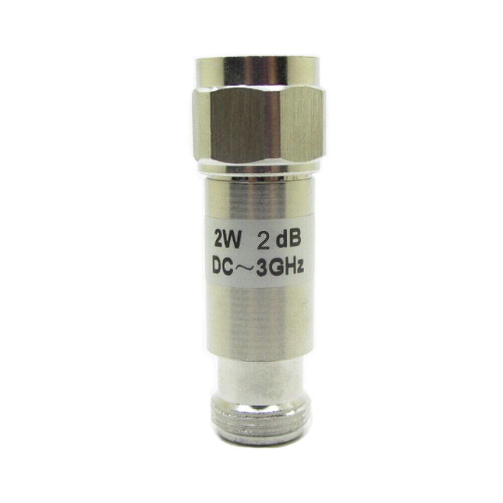 For Electronic Testing 2W 50 Ohm Attenuator Male To Female Attenuator Color Silver Standing Wave Ratio 1.20 Copper Plated