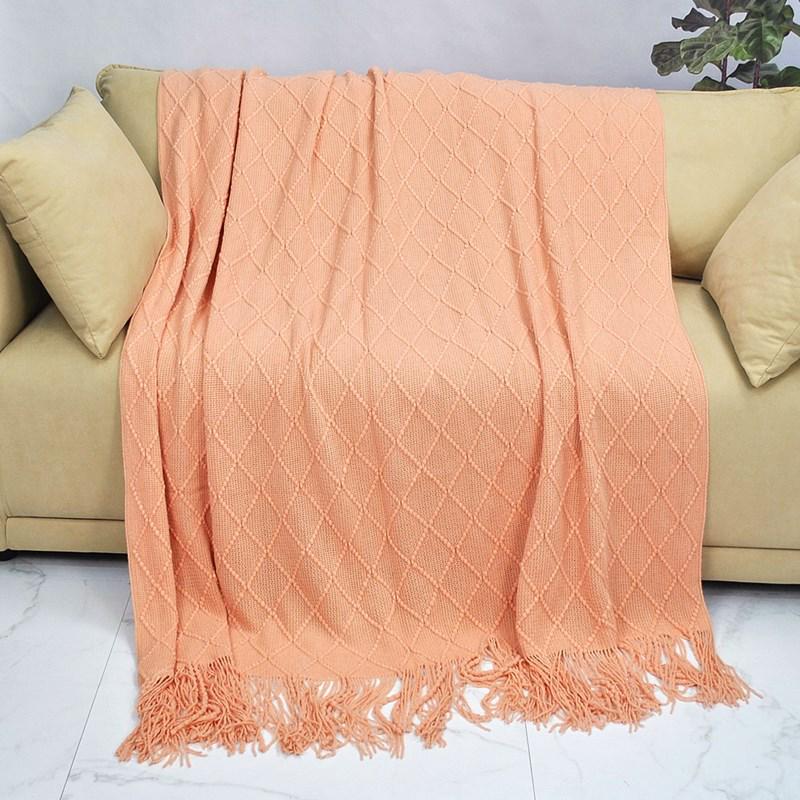 Nordic Retro Yellow Argyle Knit Blanket - Bed Runner, Sofa Throw, End Scarf Cover