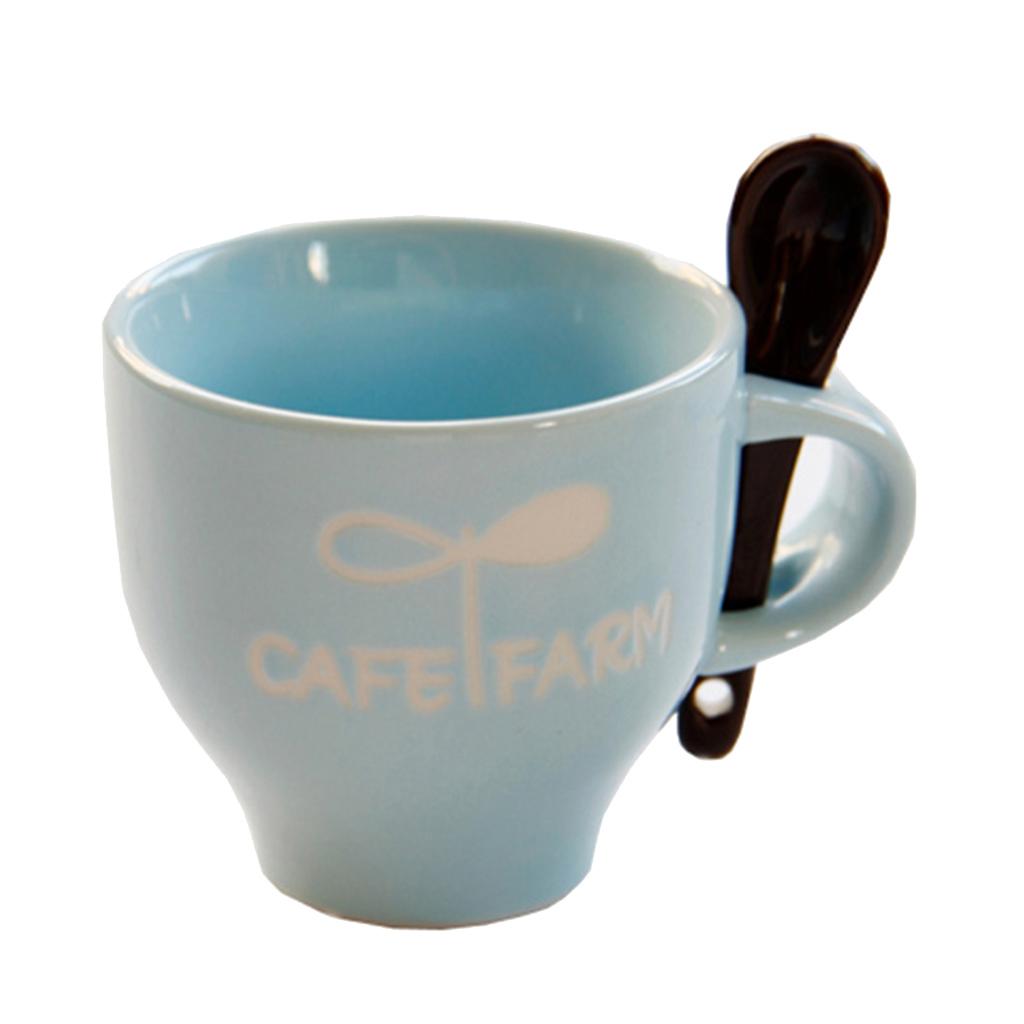 Creative Ceramic Mug with Cute Letters Pattern Cup with Espresso Spoon Cup 120ml