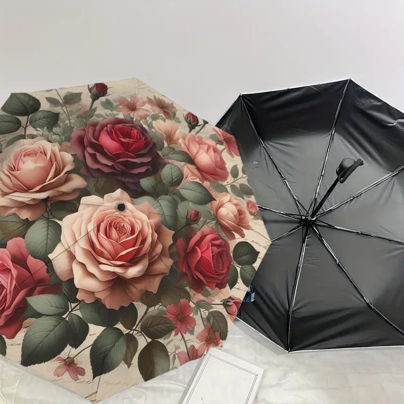 1pc Rose Floral Pattern Umbrella Design Automatic Opening and Closing Umbrella, High-quality Travel Umbrella, Lightweight and Portable, -79