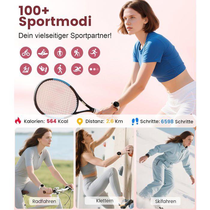 LIGE Montre Connectée Femme Bluetooth - Écran AMOLED 1.32", 100+ Sports, Suivi Santé, IP68 Étanche, Android/iOS