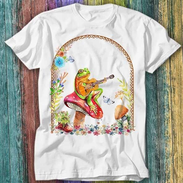 A Frog Playing The Guitar On A Toadstool T Shirt Top Tee 181