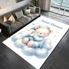 Cute Bear Print Area Rug Flannel Washable Floor Mat for Kids Bedroom Nursery Living Room Cartoon Cloud Star Theme Home Decor