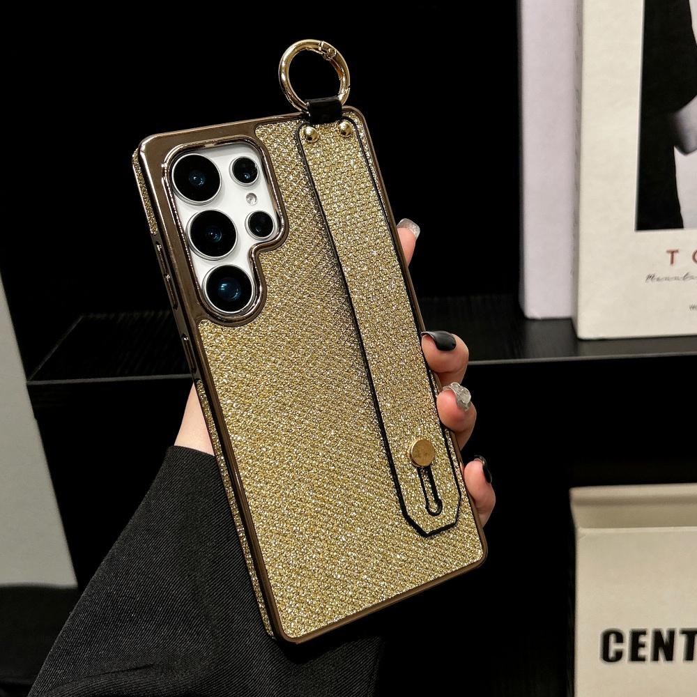 Plating Bling Glitter Wrist Strap Holder Case For Samsung S25 Ultra S24 FE S23 S22 Plus Soft Silicone Bumper Protection Cover
