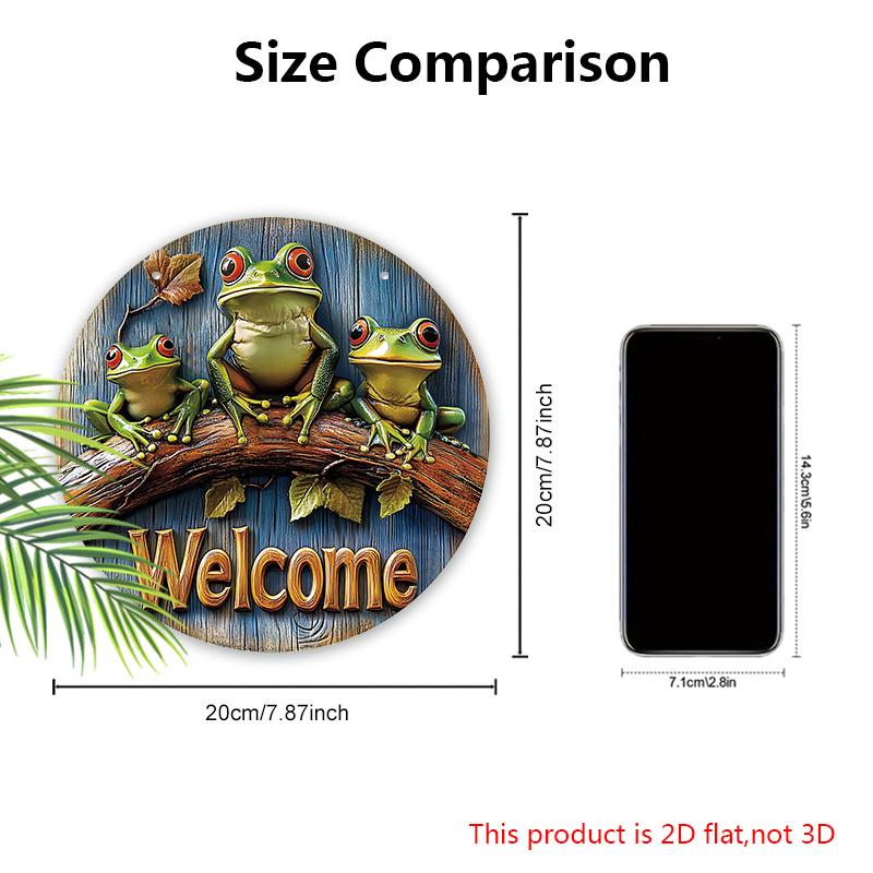 Unique Wooden Welcome Sign with Rainforest Tree Frog Pattern - Round Sign for Front Door, Wall Hanging Decor - Ideal Home Hanging Ornament
