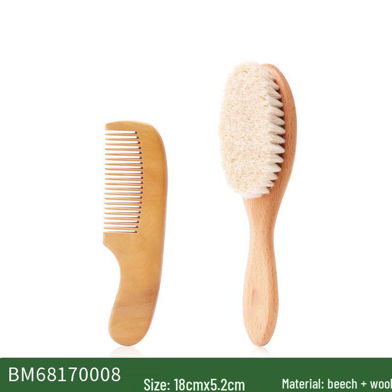 Baby Massage & Cleaning Set: Beechwood, Wool, Pearwood Brushes & Combs