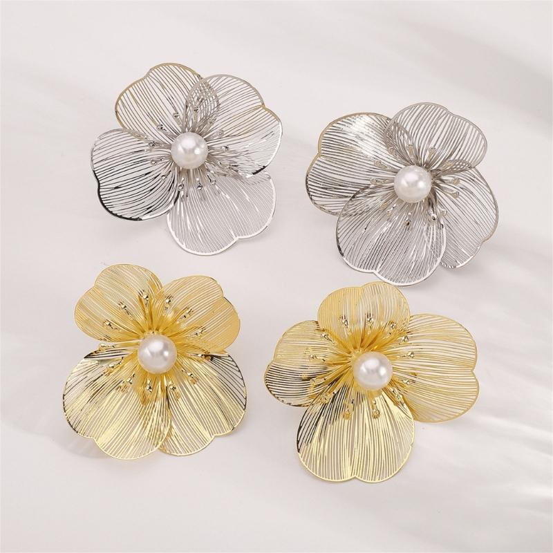 Delicate Flower Cutout Pearls Studs Made from High Quality Alloy with Allergy Resistant Treatments for Comfortable Wear