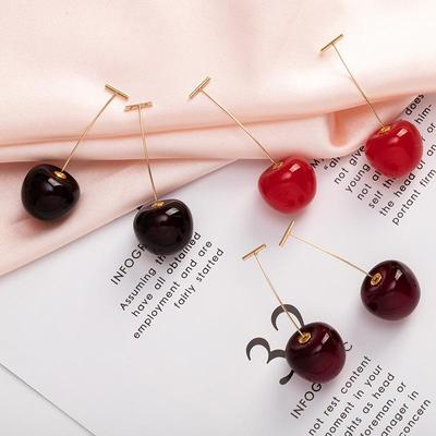 Cute Simulation Red Cherry Earrings Sweet Resin Gold Color For Women Girl