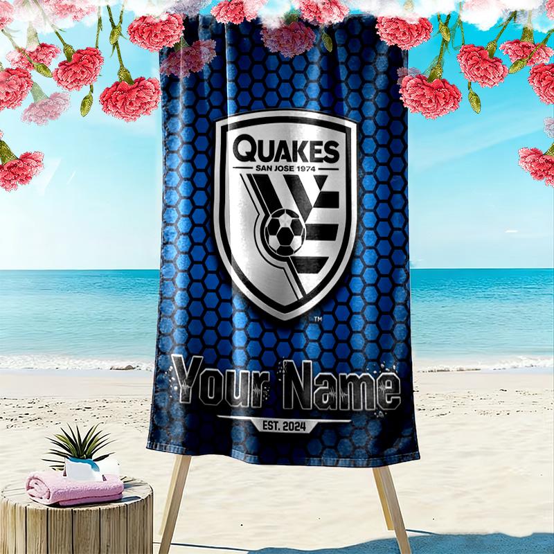 Name Custom San Jose Earthquakes Print Beach Towel, Large Soft Quick Dry Towel for Beach Camping Swimming