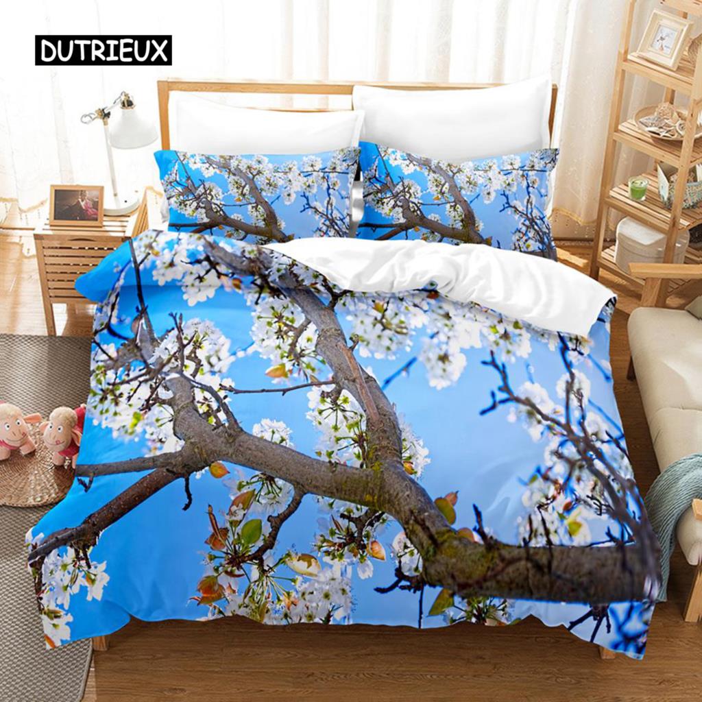 Natural Landscape Duvet Cover Set Blue Sky Lawn Flower Double Queen King Size 2/3Pcs Polyester Quilt Cover for Kids Teens Adults