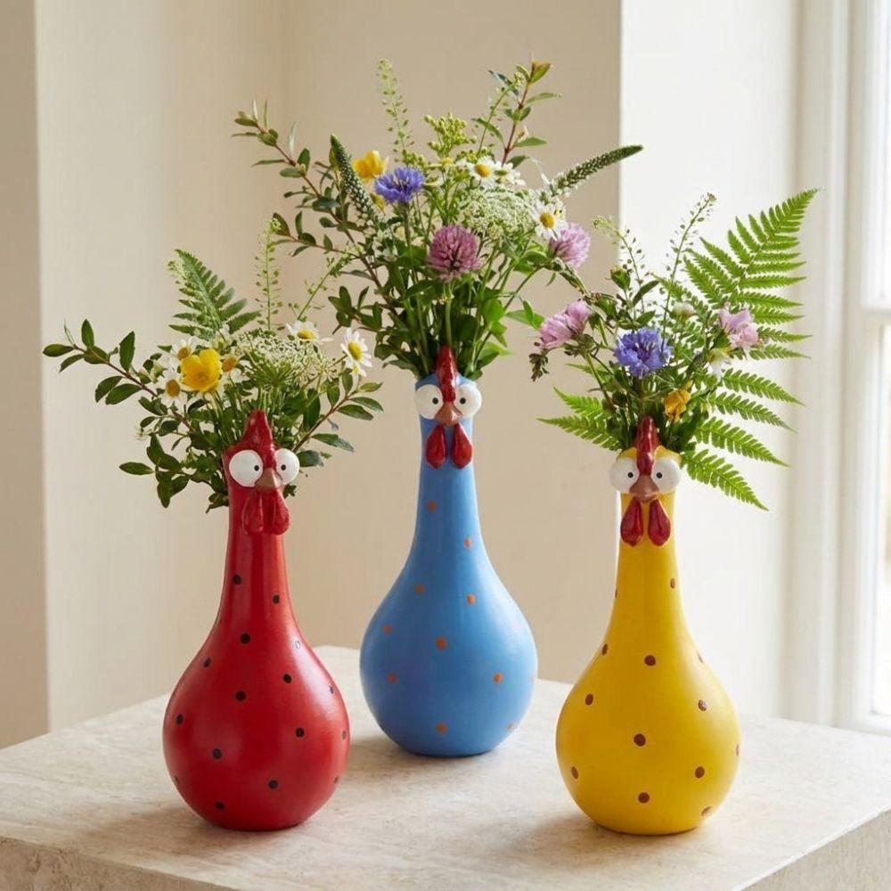 Resin Art Long Neck Chicken Vases Colorful Dot Flower Vase Ornament  Indoor and Outdoor Use