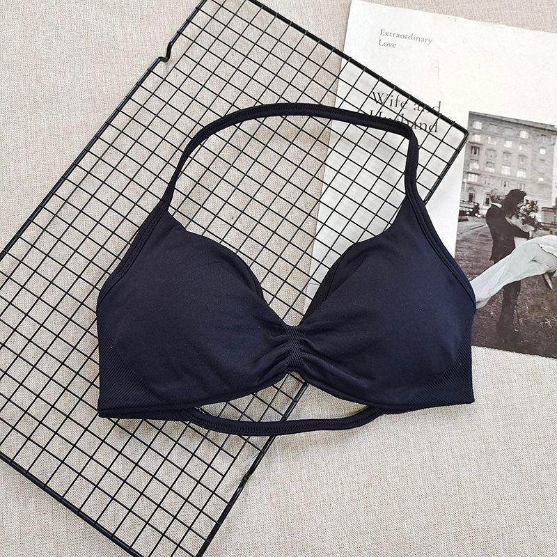 and American Hanging Neck Thin Drawstring DFY Sports Underwear Beauty Back Women Can Be Worn outside Comfortable Large Backless Breathable Fitness Bra