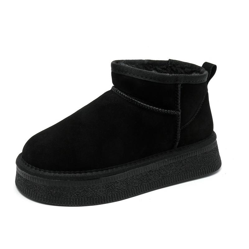 Muffin Schneestiefel mit dicker Sohle Damen Echtleder Winter Neu Rutschfest Erhöhend Baumwollschuhe Warm und Samt Kurze Stiefel