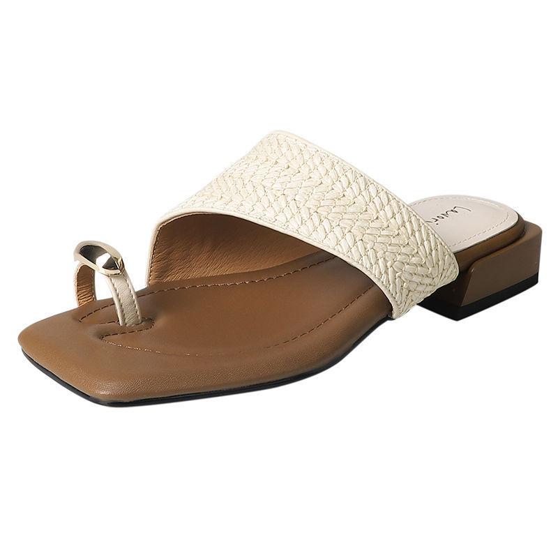 

Дышащие соломенные плетеные квадратный носок металлический рукав носок толстый каблук универсальные крутые шлепанцы уличные шлепанцы 40