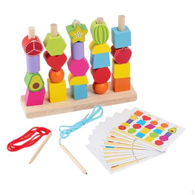 Montessori Holzperlen Sequenzierungsspielzeug Set Farbzuordnung Puzzle Spielzeug Sensorisches Schnürspiel für