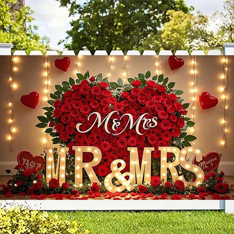 Romantic Red Rose Heart Backdrop,Floral Wall Decor Photography Background for Photo Booths,Parties,Wedding Decorations