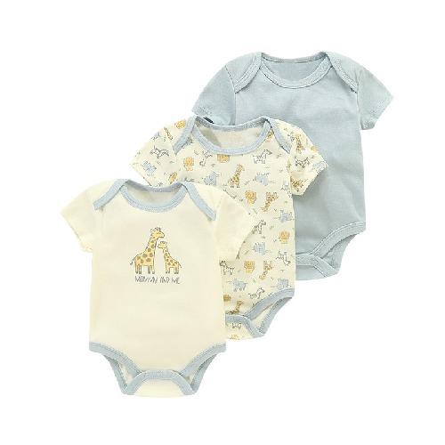New Three-piece Baby Clothes Fart Clothes Short-sleeved Summer Printed Children's Clothing Baby One-piece Suit