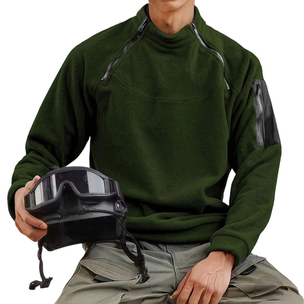 Heren Trend Ronde Hals Dubbele Rits Zak Effen Kleur Outdoor Functie Werkkleding Hoodie