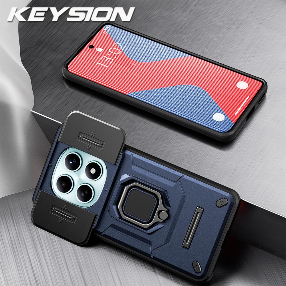 

KEYSION Ударопрочный бронированный чехол для Xiaomi POCO M8 Pro 5G Защита сдвижной камеры Металлическое кольцо-подставка Задняя крышка телефона для POCO M8 5G for POCO M8 5G синий