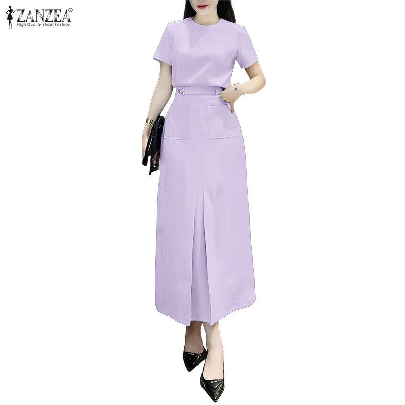 ZANZEA Women Short Sleeve Blouse and Skirts Casual Two Piece Suit Sets
